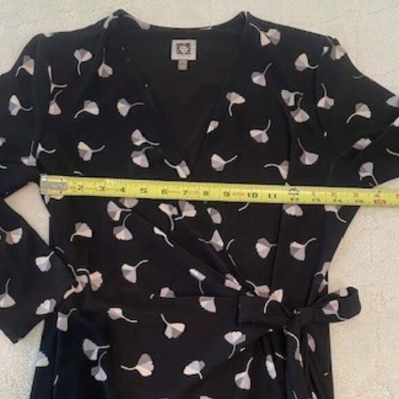 Anne Klein Faux Wrap ¾ Sleeve Black, Gray & Taupe Print Dress – MEDIUM - Picture 11 of 15